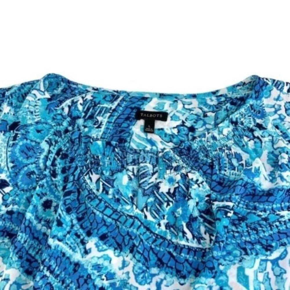 Talbots Blue Paisley Boho Blouse 3/4 Sleeves - Picture 2 of 4